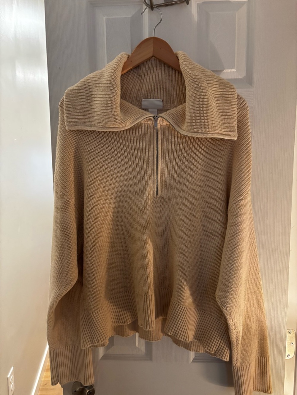 Monki Beige Half-Zip Ribbed Collar Sweater